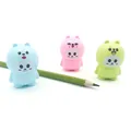 Cute cartoon bear pencil sharpeners in blue, pink and green with a green pencil - Assorted Colors