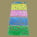 Educational geometric drawing stencil set for kids with colorful multi-pattern rulers - Yellow Pink Blue Green Drawing Rulers