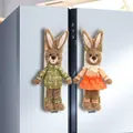 Easter bunny refrigerator handle covers set featuring green and orange plaid outfits - Rabbit Male And Female Styles