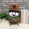 Ghost plush doll with plaid hat on wood base for Halloween party home decoration - Ghost Style