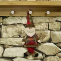 Christmas Santa plush ornament with red green plaid hat hanging on wooden hook - Santa Claus