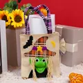 Bolsa de Halloween de yute con diseño de bruja y asa a cuadros para caramelos - Bruja