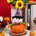 Plush Halloween pumpkin doll with purple wizard hat and orange bow for party decor - Ghost Style