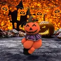 Plush pumpkin ghost doll with purple checkered bow for Halloween party decor - Pumpkin Pattern