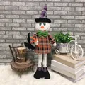 Halloween witch doll with telescopic legs, purple wizard hat, and orange plaid outfit - White Ghost Style
