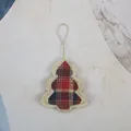 Plaid Christmas tree ornament with burlap trim and jute rope for holiday home decoration - Christmas Tree