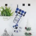 Dog paw Christmas stocking in white plush with blue plaid trim and photo insert slot - Dog Paw (Blue Plaid) / Blue