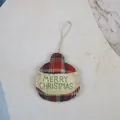 Bulb-shaped Christmas ornament in red and black plaid with Merry Christmas text - Ball Style (Merry Christmas)