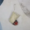 Mini burlap Christmas stocking with red black plaid toe and natural hanging loop for decor - Christmas Sock Style