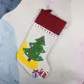 Christmas stocking in beige burlap with red velvet cuff and green pine tree print - Christmas Tree
