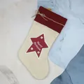 Calza di Natale in lino con stella rossa, bottoni e scritta Merry Christmas - Stella (Merry Christmas) / Rosso
