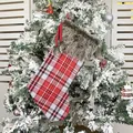 Red and black buffalo plaid Christmas stocking with grey faux fur cuff and red pom-poms - Light Plaid Faux Fur Stocking (Red White Black Plaid)