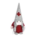 Gnomo di Natale infermiera con maschera e croce rossa sul cappello rosso e grigio - Cappello Grigio Maschera Bianca Gnomo