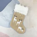 Calza di Natale in tela di iuta marrone con pelliccia sintetica bianca e motivo di renne - Stampa Renna Cachi