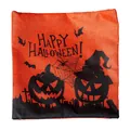 Halloween Deko Kissenbezug aus Leinen in Orange und Schwarz mit Kürbismotiv auf Weiß - 43cmx43cm / Kürbis-Muster