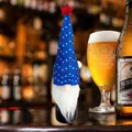 Blue patriotic gnome wine bottle topper with white stars for US Independence Day decor - Blue Hat with White and Red Stars (Style B)