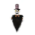 Halloween hanging ghost doll with skull head, purple hat, and black long faux fur trim - Skull Short Hat Style