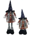 Set of two Halloween gnomes with star-patterned wizard hats and orange-black plaid outfits - Top Hat Style
