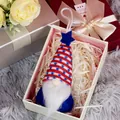 Patriotic gnome hanging ornament with red stripes and star hat in a gift box - Independence Day Gnome Style B
