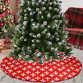 Rote Plüsch-Weihnachtsbaumdecke mit weißen Schneeflocken für festliche Wohndekorationen - Rote Jacquard Schneeflocken Baumdecke