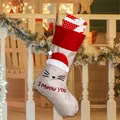 Christmas stocking with cat face embroidery and 'I Meow You' text on linen fabric - Cat Face I Meow You