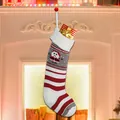 Knitted Christmas stocking with Santa Claus pattern and grey red stripes gift bag - Santa Claus