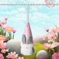 Easter gnome plush ornament with pink rabbit ears and white beard hanging from a chain - Easter Faceless Gnome Gray Hat