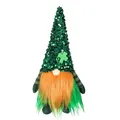 St. Patrick's Day gnome plush with green sequin hat and orange beard on white background - Sequin Style