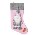 Pink and grey Easter gnome stocking with plush white beard and orange carrot applique - Pink