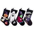 Set of 4 Halloween hanging stockings with ghost, witch, pumpkin, and reaper prints - Mixed Halloween Character Varieties