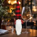 Christmas gnome wine bottle cover with red buffalo plaid hat and white faux fur beard - Black and Red Plaid