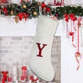 Πλεκτή κρεμ χριστουγεννιάτικη κάλτσα με κόκκινο γράμμα Y για εορταστική διακόσμηση - Ιβορί (Γράμμα Y)
