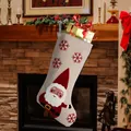 Rustic burlap Christmas stocking with 3D Santa and red snowflake embroidery - Santa Claus