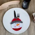 Christmas snowman cutlery holder for table settings, festive felt silver bag - Snowman with Red Hat