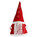 Gnomo navideño de felpa con gorro de punto rojo con copos de nieve y ribete de pelo sintético - Rojo