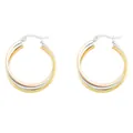 Detailed view of triple-layer polished hoop earrings in gold, silver, and rose gold finish - Triple-layer Smooth Round Style (e375) / 14k / 1 Card / 1 Pair (2 Pieces) / Three Colors