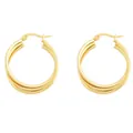 Detail view of triple layered gold hoop earrings with polished spiral interlocking design - Triple-layer Smooth Round Style (e375) / 14k / 1 Card / 1 Pair (2 Pieces) / Gold