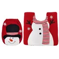 Christmas snowman toilet seat cover and U-shaped rug set in festive red plush fabric - Snowman