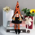 Λούτρινος νάνος Halloween με πορτοκαλί καπέλο μάγισσας και ριγέ μακριά πόδια διακόσμηση - Πορτοκαλί Στυλ