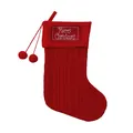 Rode gebreide kerstsok met pompons en geborduurde Merry Christmas decoratie - Rood