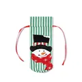 Christmas wine bottle cover featuring a green white striped bag and snowman embroidery - Snowman