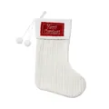 Witte gebreide kerstsok met rood Merry Christmas borduurwerk en witte pompons - Wit