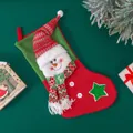 Calza di Natale rossa in maglia nordica con pupazzo di neve 3D e stella per decorazione regali - Pupazzo di Neve