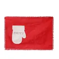 Red burlap Christmas place mat with white glove pocket and merry embroidery - Red Burlap