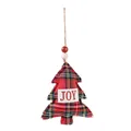 Christmas tree fabric ornament with red green tartan pattern and JOY text detail - Christmas Tree (JOY)