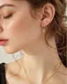 Détails du coffret luxe boucles d'oreilles soleil et collier doré avec zircons - Style Cercle Forme Rayon de Soleil (e612) / 14k / Ensemble trois pièces / Or