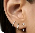 Vue détaillée du lot de boucles d'oreilles luxe dorées et argentées avec zircon et étoiles - Style Cercle Simple Strass Micro Pavé (e616-Argent Style 2) / 14k / Ensemble trois pièces / Argent