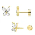 Elegant gold plated brass butterfly earrings with marquise and round zircon stones - Butterfly Style (e455) / Gold
