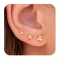 Three-piece gold plated cluster stud earring set showing small bead triad designs - Triple Ball Cluster Style (e461) / 14k / Silver