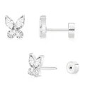 Boucles d'oreilles papillon luxueuses avec incrustation de zircon et fermoir à vis - Style Papillon (e455) / Argent